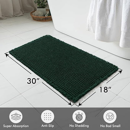 MIULEE Set of 2 Waffle Bathroom Rugs Boho Bath Mat Dark Green 18x30 Inch | Non Slip, Super Absorbent, Washable, Ultra Soft, Rubber Backed Bath Rugs for Bathroom Floor Tub Shower