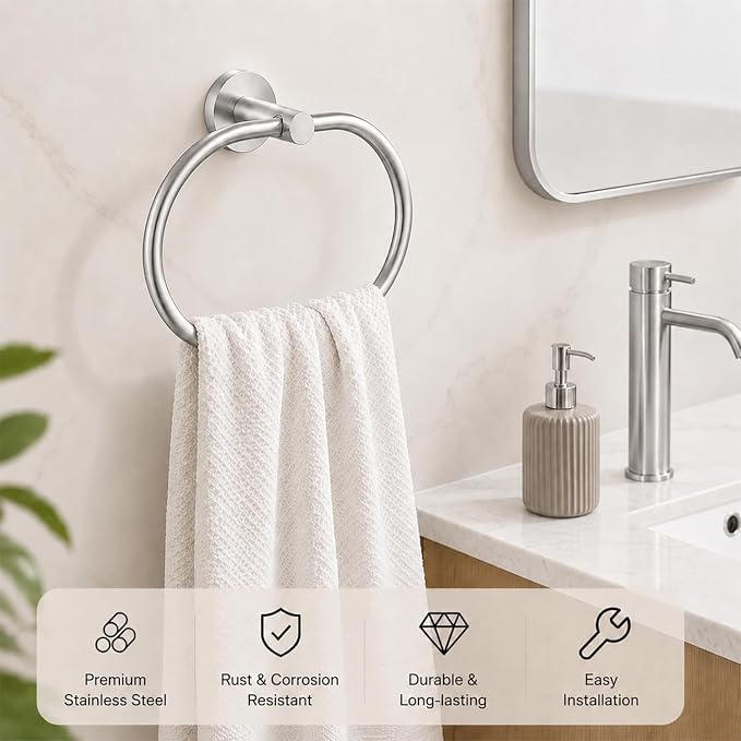 Silver Bathroom Accessories Set, 7 Pieces Silver Towel Bar Bathroom Hardware Set, 24 Inch Towel Racks for Bathroom, SUS304 Stainless Steel Bathroom Towel Holder Toilet Paper Holder Wall Mounted