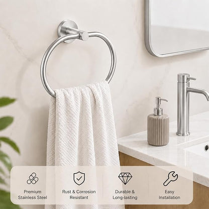 Silver Bathroom Accessories Set, 7 Pieces Silver Towel Bar Bathroom Hardware Set, 24 Inch Towel Racks for Bathroom, SUS304 Stainless Steel Bathroom Towel Holder Toilet Paper Holder Wall Mounted