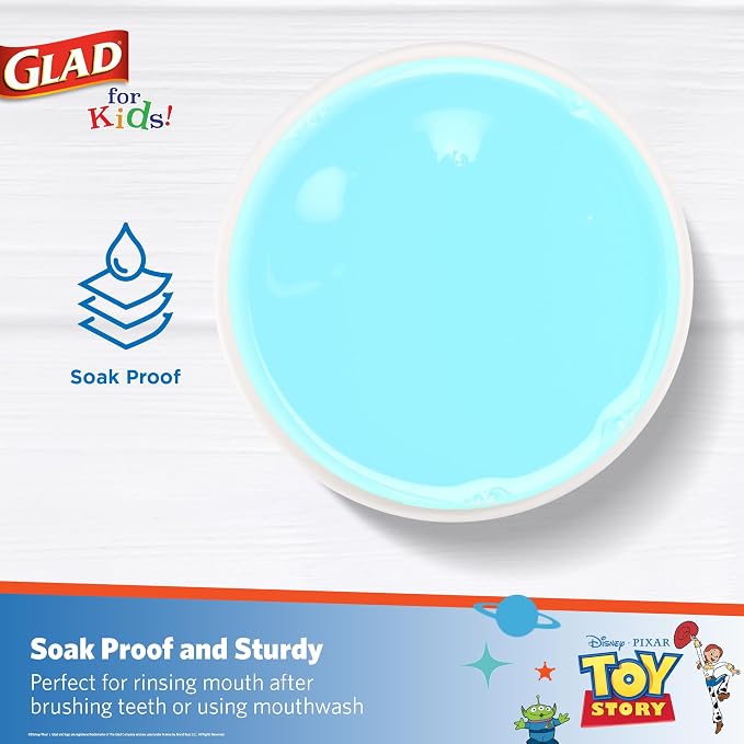 Glad for Kids Disney Pixar Toy Story Mini Paper Cups, 3 Oz, 20 Count | Soak-proof bathroom rinse cups sized for little hands, colorful Toy Story characters