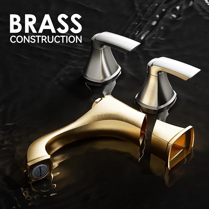 Brushed Nickel Bathroom Faucet 3 Hole, 8-Inch Widespread Bathroom Faucet, 2 Handle Bathroom Sink Faucet, Drain Assembly, Brushed Nickel