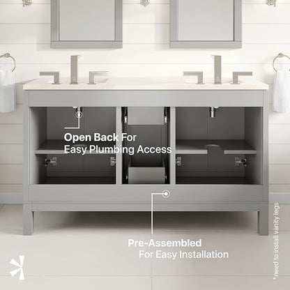 Eviva Cambridge 60 in. Gray Double Sink Bath Vanity with Quartz Top and Undermount Porcelain Sinks