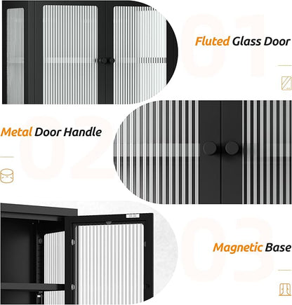 Bathroom Wall Cabinet, Over The Toilet Space Saver Storage Cabinet, Medicine Cabinet with 2 Glass Door and Towel Bar, Metal Wall Mounted Cabinet for Bathroom Laundry Room Kitchen
