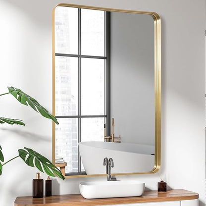 Anpark Wall Mirror 30" x 40" for Bathroom Gold Metal Deep Frame Rectangular Round Corner Wall Mounted Vanity Mirror for Bedroom Living Room Entryway Wall Decor