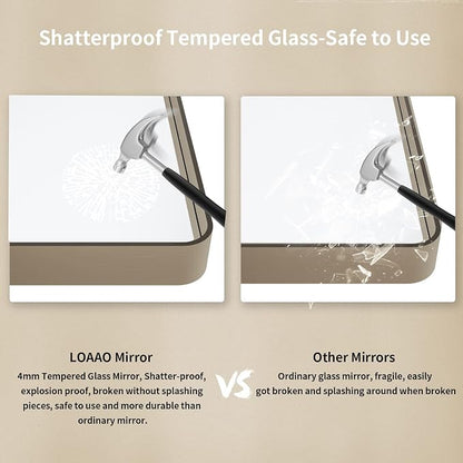 LOAAO 60"X28" Bronze Bathroom Mirror | Rounded Rectangle, Brushed Bronze Metal Frame, Anti-Rust, Tempered Glass, Hangs Horizontally or Vertically