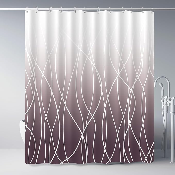 Striped Shower Curtain for Bathroom, Burgundy, 72" W x 72" L | with Hooks, Modern Hotel Style, Water Repellent, Washable, Weighted Hem