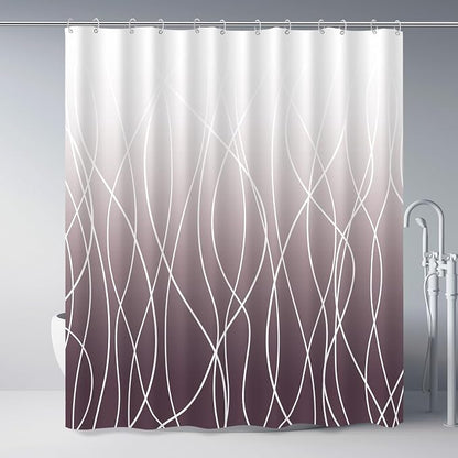 Striped Shower Curtain for Bathroom, Burgundy, 72" W x 72" L | with Hooks, Modern Hotel Style, Water Repellent, Washable, Weighted Hem
