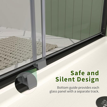 ACE DECOR Double Sliding Shower Door, 56-60" W x 70" H, Matte Black Finish | Bypass Semi-Frameless Shower Doors, 6mm Clear SGCC Tempered Glass, Easy-Clean Nano Coating&Leak-proof&Reversible Installation
