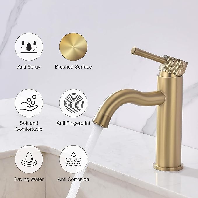 Brushed Gold Bathroom Faucet Single Handle,with Splash Faucet Sprayer Extender Faucets Aerator