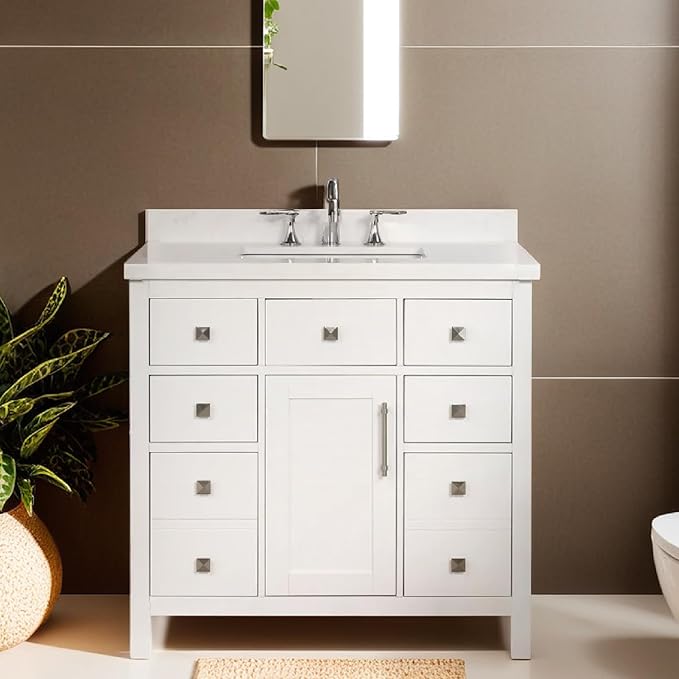 Lavanti Oakford 36 Inch Bathroom Vanity with Sink – Stylish White Vanity Bathroom with Storage Cabinet – Modern Bathroom Vanities with Single Vanity Sink & Quartz Countertop