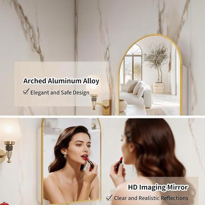 FKWin Medicine Cabinet Mirror, Surface Mount for Small Bathroom, 20x32 Inch | Mirror Medicine Cabinet, Large Storage, Adjustable Shelves, Reversible Door, Space-Saving Design for Small Bathroom, Gold