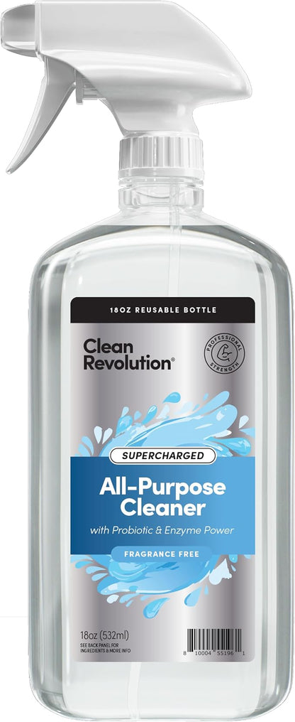 Clean Revolution SuperCharged All Purpose Cleaner Refill with Smart Probiotic + Enzyme Complex, Multi-Surface Kitchen Bathroom & Floor Cleaner, Fragrance Free, 18 Fl Oz (Pack of 1)