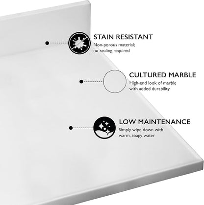 Design House Cultured Marble Vanity Top, 43 in W x 22 in D, Integrated 4 in Centerset Oval Sink & Backsplash, Solid White, 586156 | With Backsplash, , Countertop, Classic, Cultured Marble, Bath, 586156