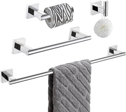 Suyar Bathroom Accessories Set Polished Chrome, Bathroom Hardware Set | Include Robe Hook, Toilet Paper Holder, Hand Towel Holder, Towel Bar, SUS304 Stainless Steel, Wall Mounted