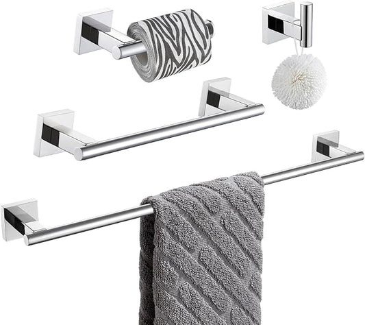 Suyar Bathroom Accessories Set Polished Chrome, Bathroom Hardware Set | Include Robe Hook, Toilet Paper Holder, Hand Towel Holder, Towel Bar, SUS304 Stainless Steel, Wall Mounted