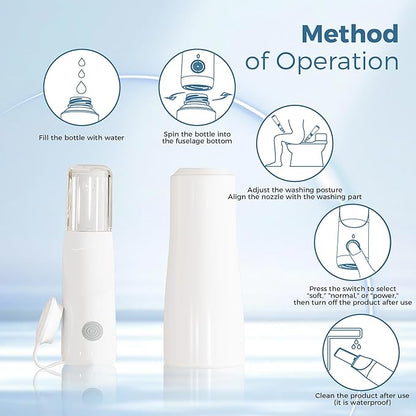 Portable Electric Bidet for Travel, Rechargeable Handheld Bidet with 3 Water High Pressure Sprayer Levels, Adjustable Nozzle, IPX7 Waterproof, Perfect for Personal Hygiene, White