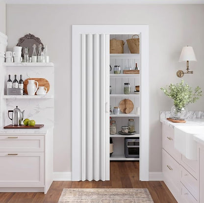 SmartStandard 32" x 80" Accordion Doors Interior, Double Walled, White | Easy to Assemble, Save Space, PVC Accordion Folding Doors for Closet Doorway Basement, with Track and Hardware