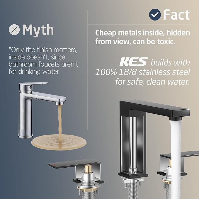 KES All Metal Black Bathroom Faucets with Pop Up Drain NO Overflow, 8 Inch Square Widespread Bathroom Sink Faucet 3 Hole, Vanity Faucet SUS 304 Stainless Steel Matte Black, L4350LFF12-BK-C2