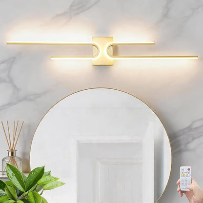 Modern LED Bathroom Vanity Light, Dimmable Vanity Light Fixture, Gold Bathroom Light Fixtures over Mirror, Wireless LED Wall Sconce with Remote Control, 39.17 Inch Wall Light for Bedroom, Living Room