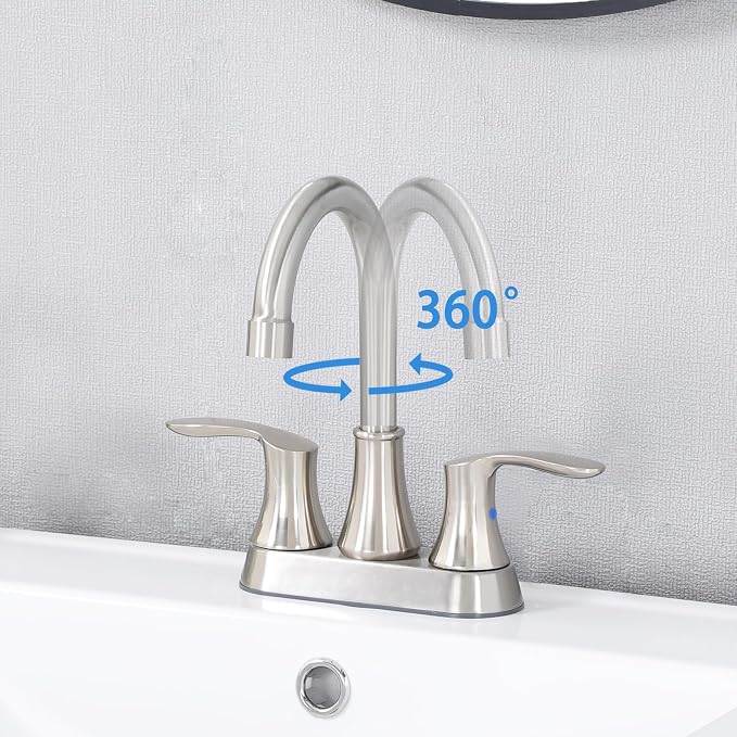 Friho 4 Inch Centerset Bathroom Faucet 2 Pack, 3 Hole Brushed Nickel Lead-Free 2-Handle RV Commercial Vanity Faucet with Drain Stopper & Supply Hoses