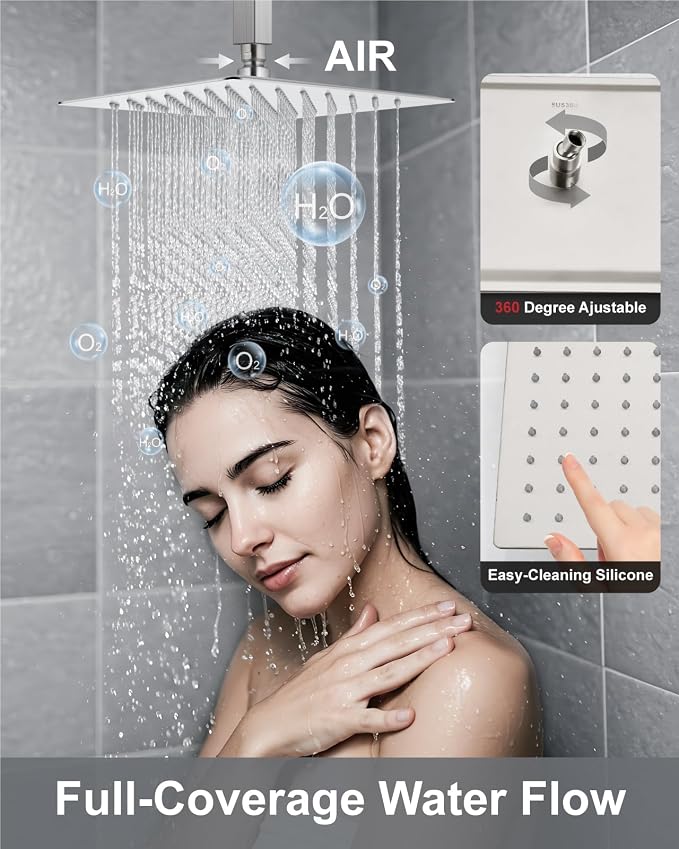 Aolemi Shower System with Rain Head and Handheld,12-Inch,Brushed Nickel | High-Pressure Shower Faucet Set with Dual-Function Handheld,Rough-In Valve,1.8 GPM,Ceiling Mount Trim Kit