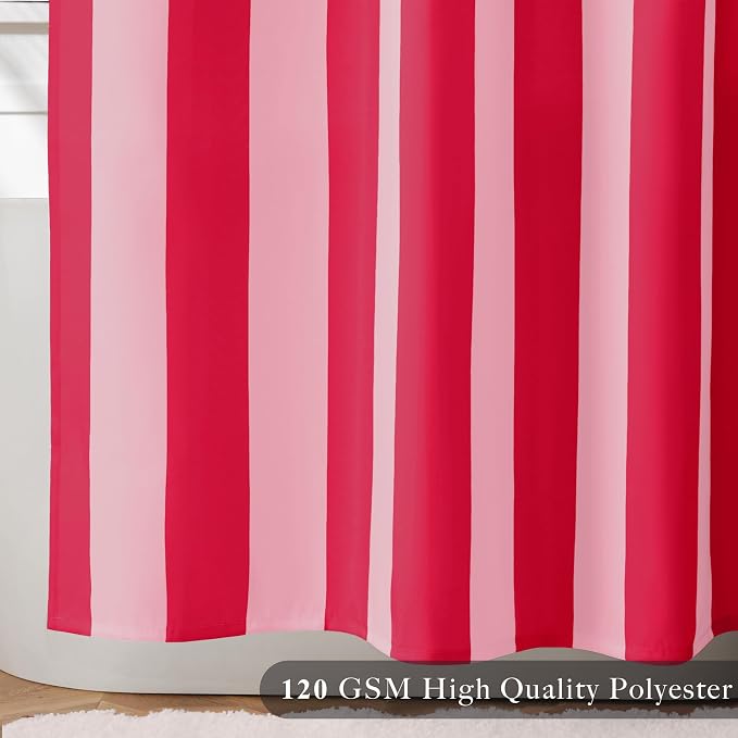 Ohocut Vertical Striped Shower Curtain, Cute Retro Vintage Stripe Farmhouse Bathroom Shower Curtain, Waterproof Polyester Fabric Modern Shower Curtain for Bathroom 72x72 Inches (Double Pink)