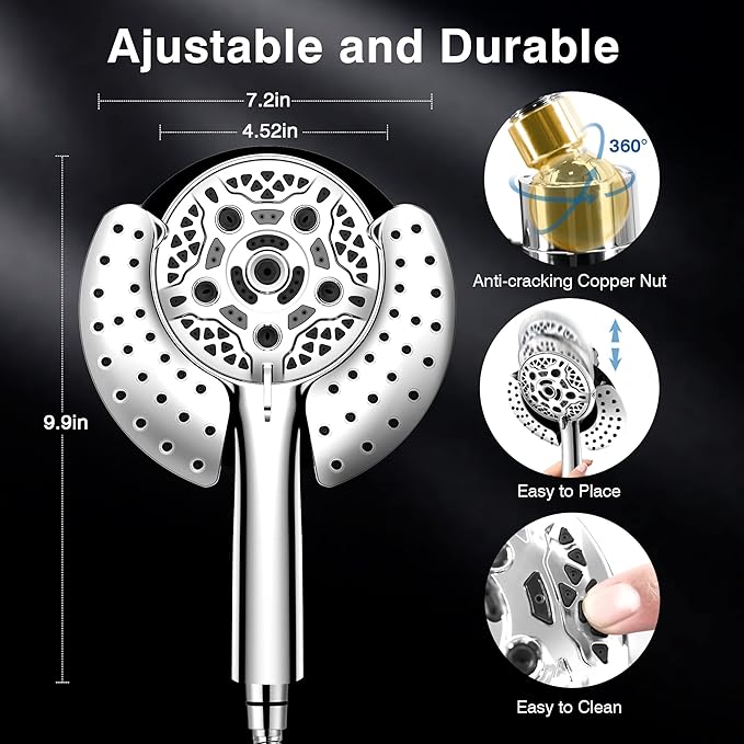 INAVAMZ 2 in 1 Shower Head with Handheld Combo High Pressure Silver 1.8 GPM | 7.2" Rain Showerhead and 10 Spray Hand Held Shower, Adjustable Shower Angle, 59-inch Rotatable Stainless Steel Hose