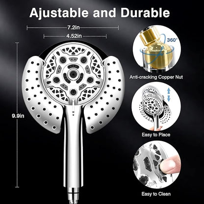 INAVAMZ 2 in 1 Shower Head with Handheld Combo High Pressure Silver 1.8 GPM | 7.2" Rain Showerhead and 10 Spray Hand Held Shower, Adjustable Shower Angle, 59-inch Rotatable Stainless Steel Hose