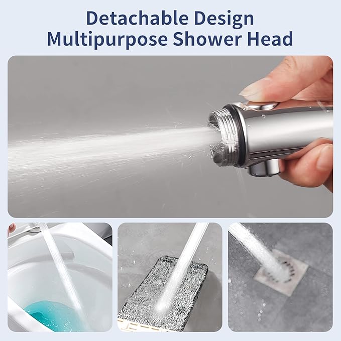 HANLIAN Chrome On/Off High Pressure Handheld Shower Head for RV Camper | 3 Spray Modes Shower Head with Pause Button, Water Saving Shower Head with Hose and Adjustable Self-adhesive Holder