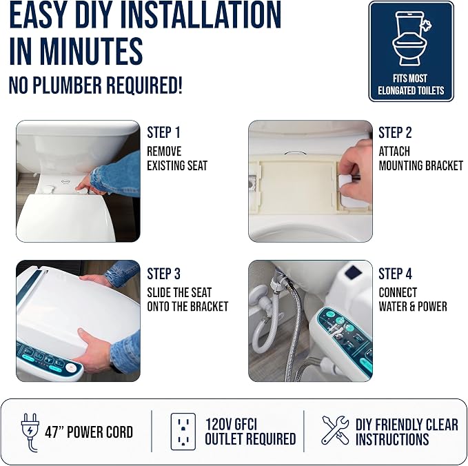 BidetMate 2000 Series Bidet Toilet Seat, Heated Water & Seat, Elongated | Unlimited Warm Water Wash, Air Dryer, Deodorizer, Self Cleaning Nozzle, Side Panel Controls, Fits Elongated Toilets