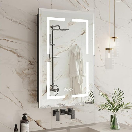 Medicine Cabinet, LED Mirror Cabinet for Bathroom with 3-Color with Mirror Defog, Recessed or Surfaced Wall-Mounted (20X30)
