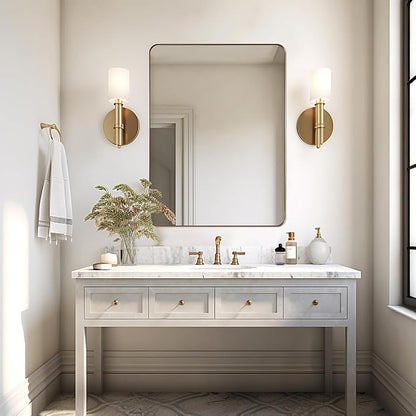 Gold Bathroom Mirrors for Over Sink, 28x36 Inch Brushed Brass Wall Mirror, Rectangular Metal Framed Vanity Mirror -Modern Clean Design with Superior Stainless Steel Frame