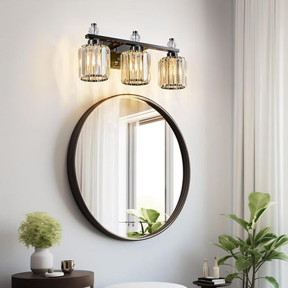 Bathroom Vanity Lights 3-Light Plating Black Modern Crystal Vanity Light Fixtures Over Mirror Crystal Bathroom Vanity Lighting Fixtures