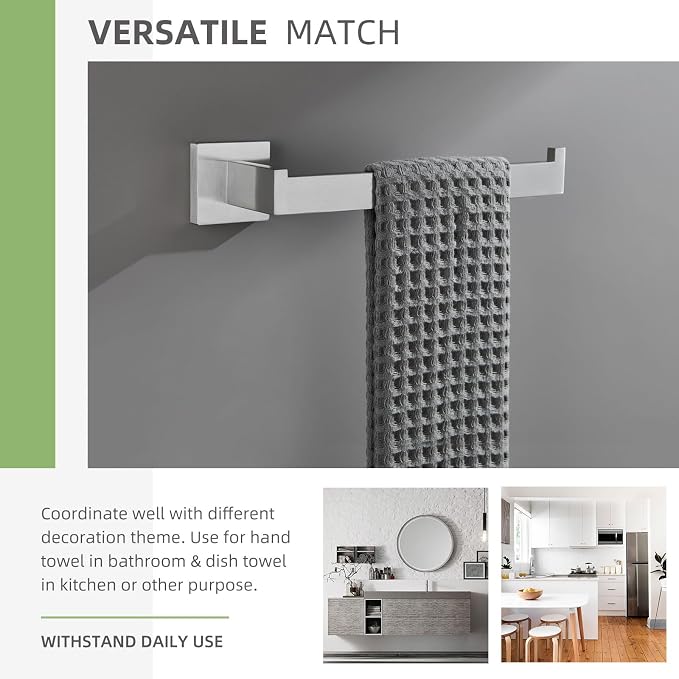 Angle Simple Hand Towel Holder Brushed Nickel, Bathroom Towel Bar 10.24" | Sturdy SUS304 Stainless Steel, Square Hanger with Open Arm, Space Saving Home Decor, Screws Mounted