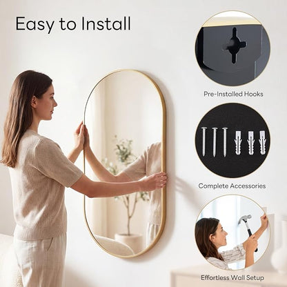 Sweetcrispy Oval Bathroom Wall Mirror, Vanity Mirror, 24x36 Inch | Metal Frame Tempered Glass, Over Sink Living Room, Bedroom Entryway Hang, Horizontal or Vertical, Gold