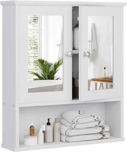 Bathroom Wall Cabinet with Mirror, White Bathroom Mirror Cabinet Wall Mounted, Over Toilet Medicine Cabinets with Adjustable Shelf, White