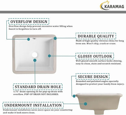 14 Inch Undermount Bathroom Sink Rectangle Small Undermount Sink White Ceramic Under Counter Bathroom Sinks with Overflow (14.0"x12.5")