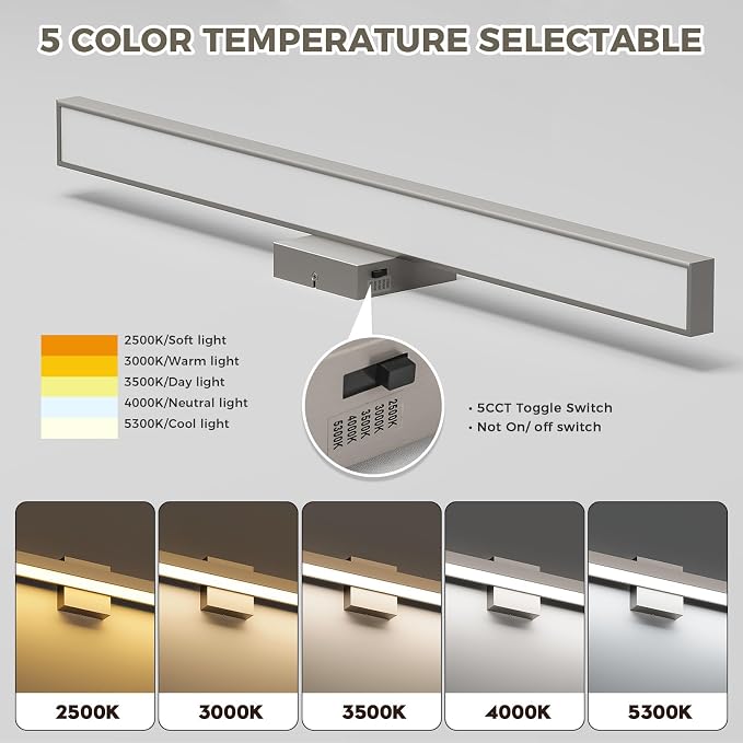 Joosenhouse LED Bathroom Vanity Light 5CCT Dimmable Bathroom Light Fixture | Modern Vanity Lights Bar 32.28 Inch Brushed Nickel Wall Light