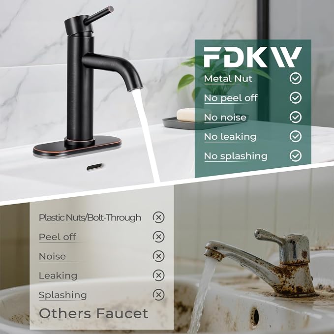 Bathroom Faucet, Single Handle Vanity Sink Faucet, Oil Rubbed Bronze | ORB, for 1/3-Hole, Stainless Steel, Ceramic Cartridge, Pop-Up Drain, Deck Plate, For Vanity Powder Laundry