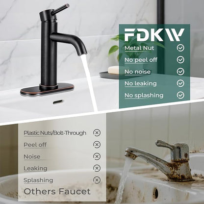 Bathroom Faucet, Single Handle Vanity Sink Faucet, Oil Rubbed Bronze | ORB, for 1/3-Hole, Stainless Steel, Ceramic Cartridge, Pop-Up Drain, Deck Plate, For Vanity Powder Laundry