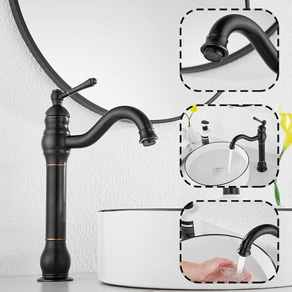 GGStudy 360° Swivel Single Handle One Hole Bathroom Vessel Sink Faucet Matching Pop Up Drain Without Overflow Oil Rubbed Bronze
