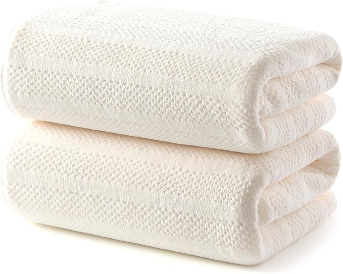 ecolook Microfiber Bath Towels Set of 2, 31 x 63 Inch Extra Large Bath Towel Set, Super Soft & Highly Absorbent, Quick Dry Lightweight Towels for Bathroom, Gym, Spa, Pool & Travel, Beige