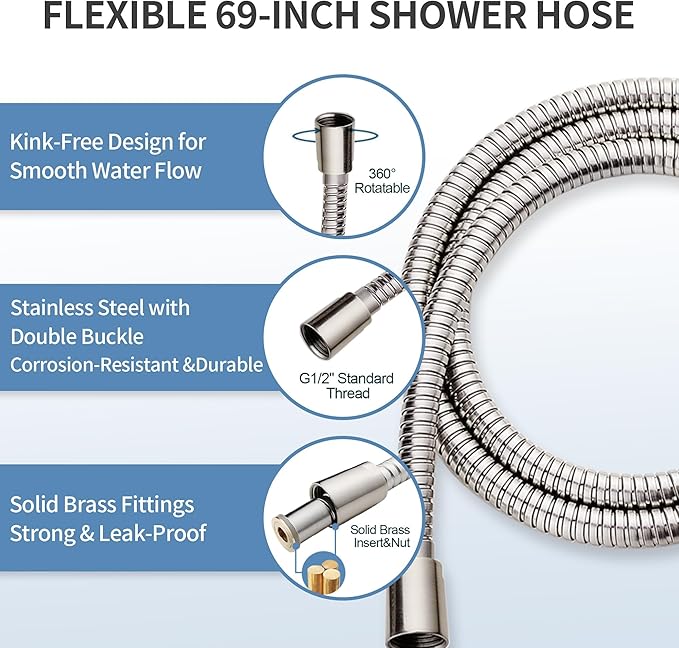 BRIGHT SHOWERS Slide Bar Shower Set with Handheld Shower Head, ADA-Compliant Stainless Steel Grab Bar, Adjustable Height and 69-Inch Hose, Brushed Nickel