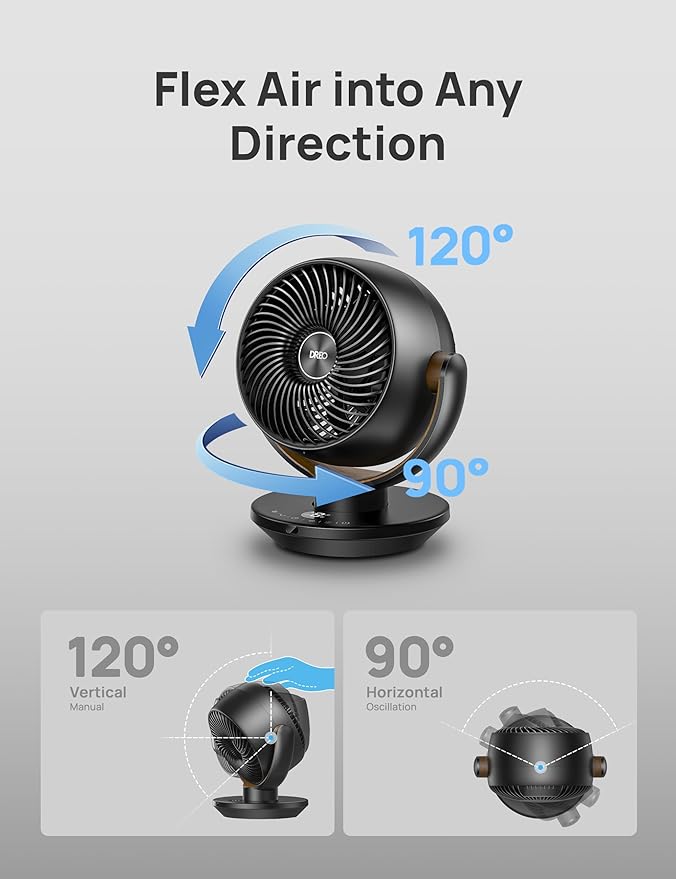 DREO Fan for Bedroom, Desk Air Circulator Fan with Remote, 11 Inch Table Fans for Whole Room, 60ft Powerful Airflow, 120° Vertical Manual +90° Oscillating, 4 Speeds, 8H Timer, Quiet Fan, Home