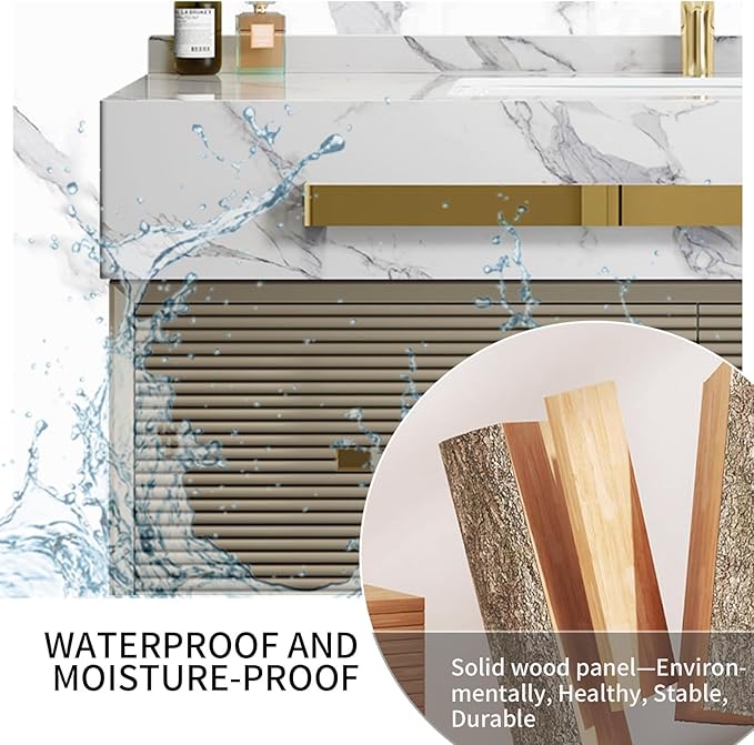 Bathroom Vanity with Sink - Modern Single/Double Sink Bathroom Vanity Cabinet & Smart Defogger Mirror Cabinet Set, Multi-Layer Solid Wood Material | Floor-Mounted Installation (Single Sink,72")