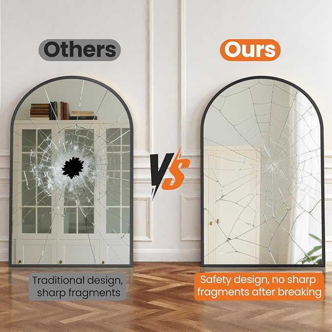 Sweetcrispy 30x40 Bathroom Mirrors for Wall, Arched Mirror for Over Sink | Metal Framed HD Shatter-Proof Glass, Decor Wall Mirror for Entryway, Living Room, Bedroom, Black