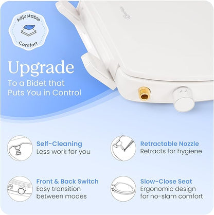 CLEAR REAR Elongated Bidet Toilet Seat – Non Electric Attachment for Toilets, Easy to Install Self Cleaning, Rear & Feminine Wash Nozzles, Adjustable Water Sprayer, Eco Friendly Hygienic Upgrade