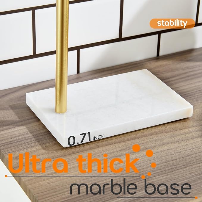 Hand Towel Bar for Bathroom Vanity Countertop 1-Tier Towel Holder Free Stand with Heavy Marble Base Thicken Steady, Gold Stainless Steel AN7002GD