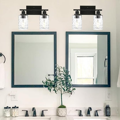 MELUCEE Indoor Wall Sconce Lighting 2-Light Black with Clear Hammered Glass | Modern Bathroom Vanity Light Fixtures Wall Lamp for Mirror Cabinets Powder Room (Patent No.: US D963914 S)
