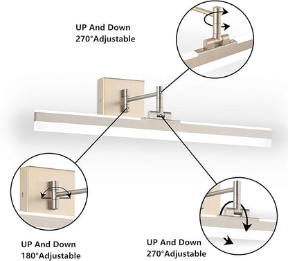 Modern LED Vanity Light Fixture,Brushed Nickel 23.6‘’ 5CCT DimmableAdjustable & Rotatable Bathroom Light Fixture Above Mirror, Wall Sconce